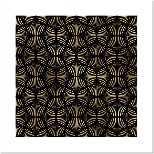 Vintage Foil Palm Fans in Black and Gold Art Deco Neo Classical Pattern Wall Art by podartist